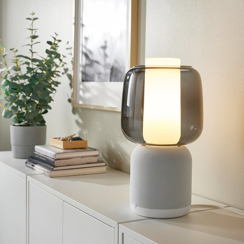 SYMFONISK Speaker lamp w Wi-Fi, glass shade, white/black