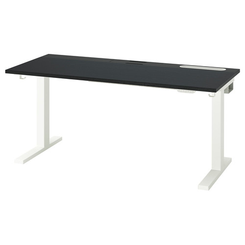 MITTZON Desk sit/stand, electric black stained ash veneer/black white, 140x60 cm