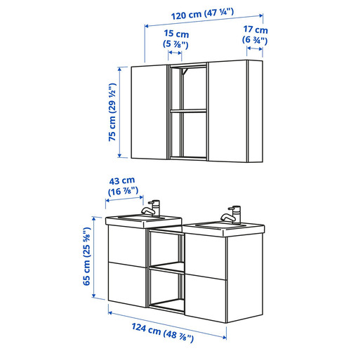 ENHET Bathroom, white/oak effect, 124x43x65 cm