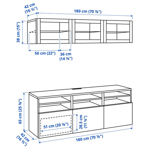 BESTÅ TV storage combination/glass doors, dark grey Lappviken/Fällsvik anthracite, 180x42x192 cm