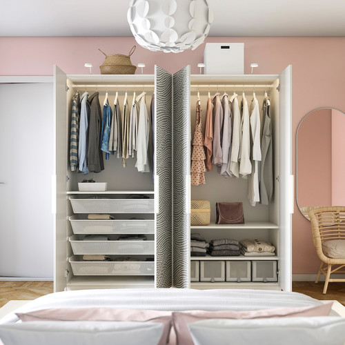 PAX / MISTUDDEN Wardrobe combination, white/grey patterned, 200x60x201 cm