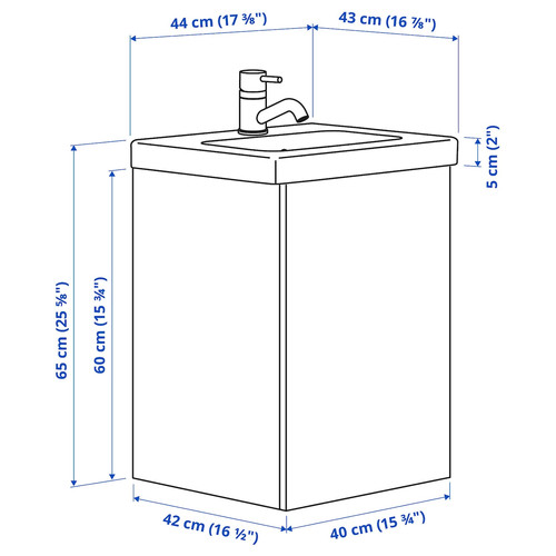 ENHET / TVÄLLEN Wash-stnd w door/wash-basin/tap, white, 44x43x65 cm