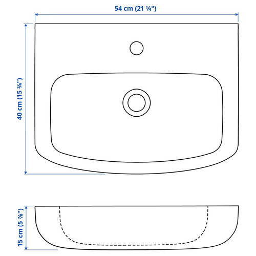 BJÖRKÅN Wash-basin with water trap, white, 54x40 cm