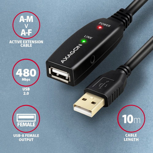AXAGON USB Cable ADR-210 USB 2.0 A-M -> A-F act 10m
