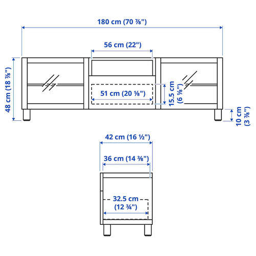 BESTÅ TV bench, white, Sutterviken/Kabbarp white, 180x42x48 cm