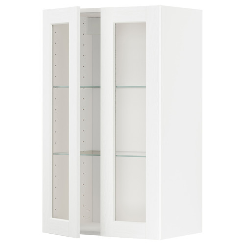 METOD Wall cabinet w shelves/2 glass drs, white Enköping/white wood effect, 60x100 cm