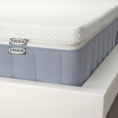 VALEVÅG Mattress and mattress pad, medium firm light blue/Nordberget white, 160x200 cm