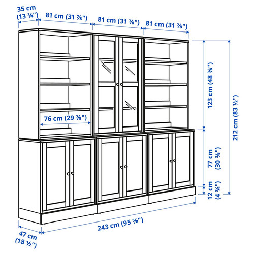 HAVSTA Storage combination w glass doors, grey-beige, 243x47x212 cm