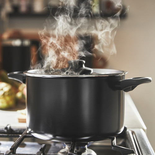 HEMLAGAD Pot with lid, non-stick coating black, 5 l
