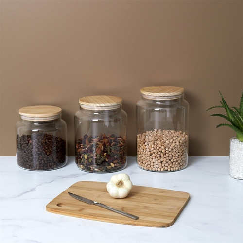 Elegant Storage Jar with Wooden Lid 2.4l