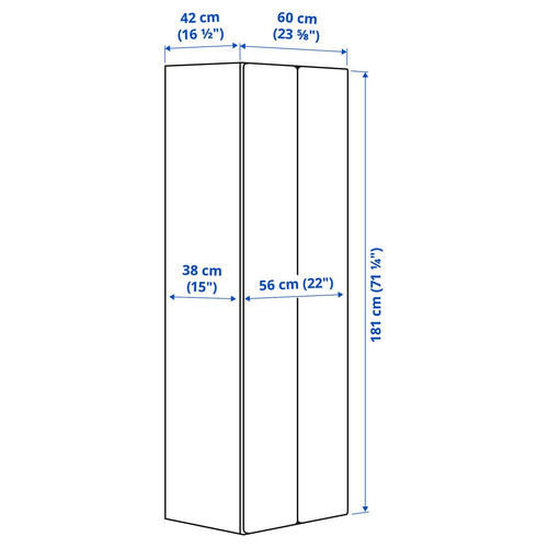 SMÅSTAD Wardrobe, white/white, 60x42x181 cm