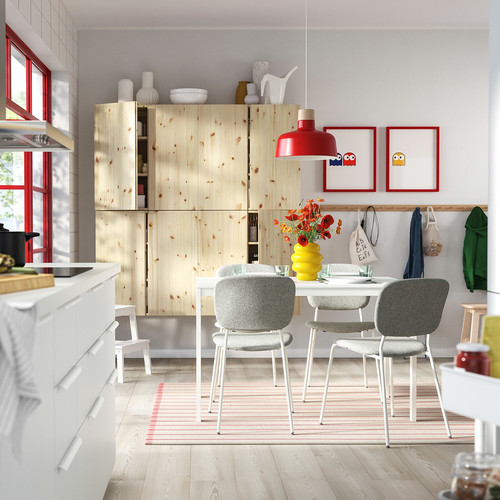 VIHALS / VIHALS Table and 4 chairs, white/white Tibbleby beige-grey, 120/180x74 cm