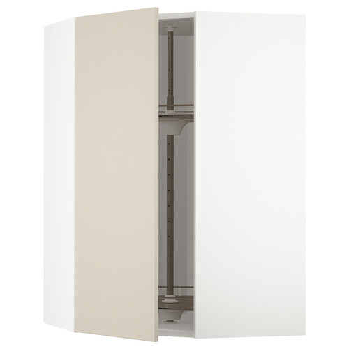METOD Corner wall cabinet with carousel, white/Havstorp beige, 68x100 cm