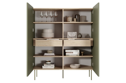 High Cabinet Sideboard with 2 Doors & 2 Drawers Desin 120, olive/nagano oak