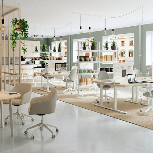MITTZON Desk sit/stand, electric birch veneer/white, 160x80 cm