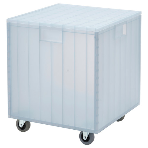 PANSARTAX Box with castors and lid, transparent grey-blue, 33x33x33 cm