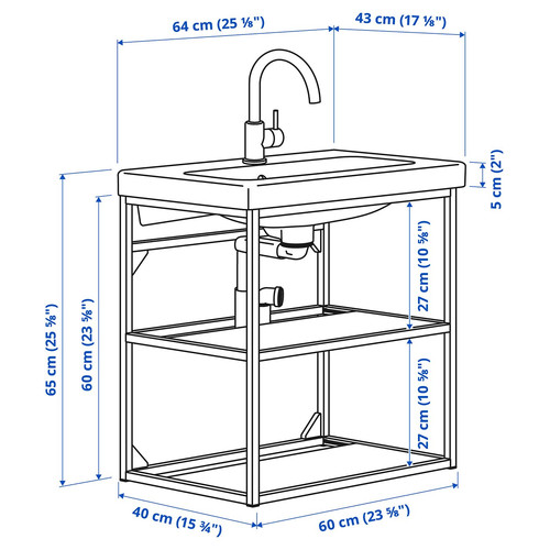 ENHET / TVÄLLEN Open wash-stand with 2 shelves, white, 64x43x65 cm