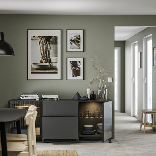 BESTÅ Storage combination with drawers, dark grey Lappviken/Stubbarp/Fällsvik anthracite, 180x42x74 cm