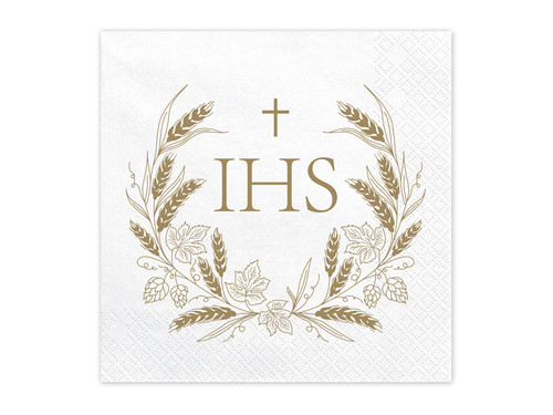 Paper Napkin IHS Holy Communion 33x33cm 20pcs, gold