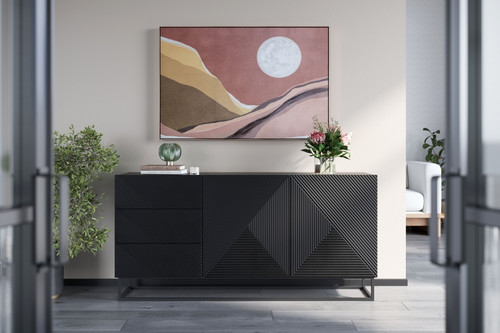 Cabinet with 3 Drawers & 2 Doors 167 cm Asha, metal legs, matt black