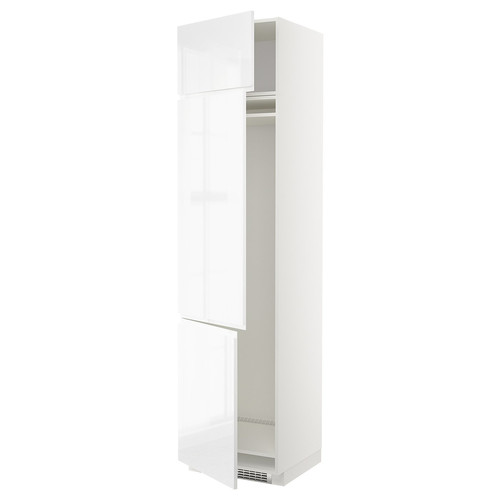 METOD High cab f fridge/freezer w 3 doors, white/Voxtorp high-gloss/white, 60x60x240 cm