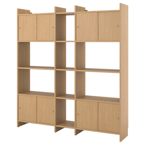 LÅDMAKARE Storage combination w sliding doors, with 7 shelves/oak effect, 198x35x212 cm