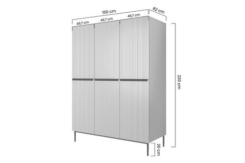 Wardrobe Nicole 150 cm, sage, black handles and legs