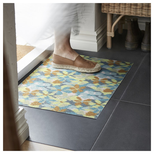 VÄLFÄRD Door mat, flower/multicolour, 40x60 cm