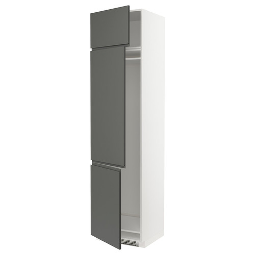 METOD High cab f fridge/freezer w 3 doors, white/Voxtorp dark grey, 60x60x240 cm