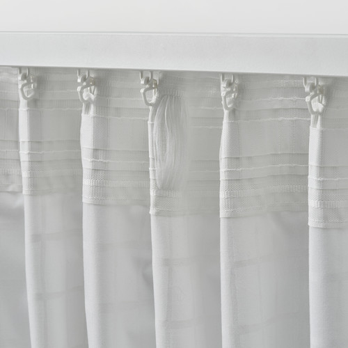 MÄSTERROT Curtains, 1 pair, white white/grid with heading tape, 145x300 cm