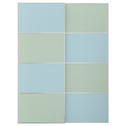 MEHAMN Pair of sliding doors, aluminium double sided/light blue light green, 150x201 cm