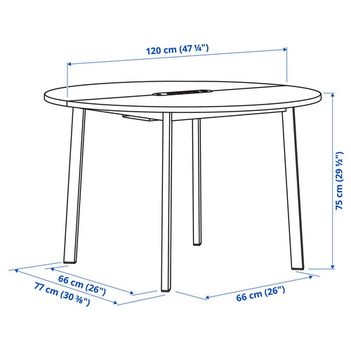 MITTZON Conference table, round walnut veneer/white, 120x75 cm