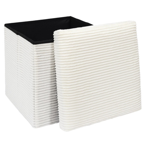 Folding Pouffe, corduroy, white