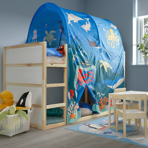 BLÅVINGAD Rug, ocean animals pattern/multicolour, 133x133 cm
