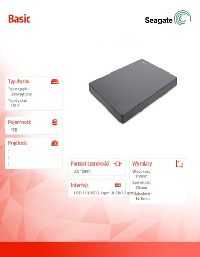 Seagate External Hard Drive Basic 1TB 2.5 STJL1000400 Grey