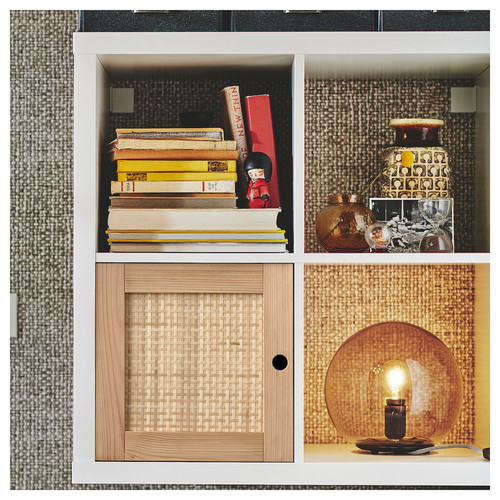 KALLAX Insert with door, pine/woven poplar, 33x33 cm