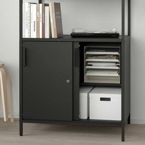 TROTTEN Cab w sliding doors/noticeboard, anthracite, 80x180 cm