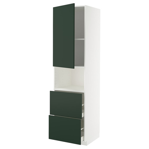 METOD / MAXIMERA Hi cab f micro w door/2 drawers, white/Havstorp deep green, 60x60x220 cm