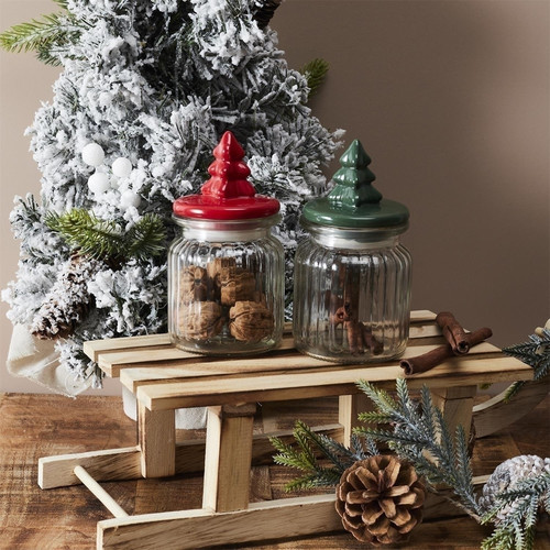 Christmas Tree-Shaped Glass Jar, red