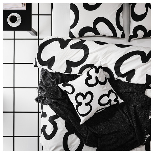 KLIPPBRÄCKA Cushion cover, white/black, 50x50 cm