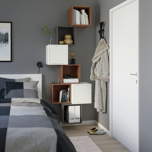 EKET Wall-mounted cabinet combination, walnut effect/white dark grey, 80x35x210 cm