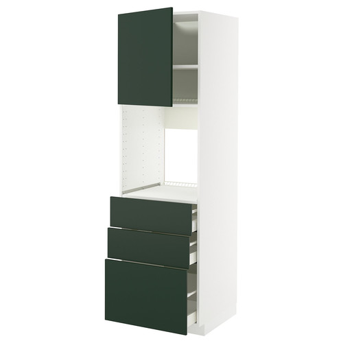 METOD / MAXIMERA High cab f oven w door/3 drawers, white/Havstorp deep green, 60x60x200 cm