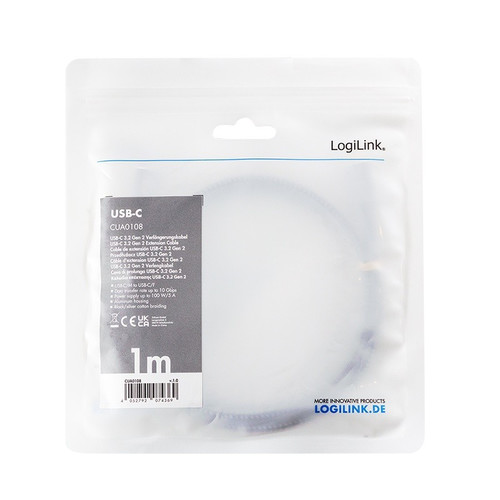 LogiLink USB Cable USB 3.2 Gen2 Type-C to USB-C/F, PD, 1m