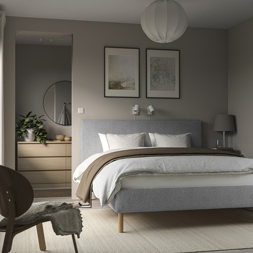 TÄRNKULLEN Upholstered bed frame, Tibbleby beige/grey/Luröy, 140x200 cm