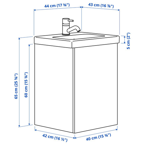 ENHET / TVÄLLEN Wash-stnd w door/wash-basin/tap, white/pale grey-green, 44x43x65 cm
