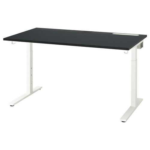 MITTZON Desk, black stained ash veneer/black white, 140x80 cm