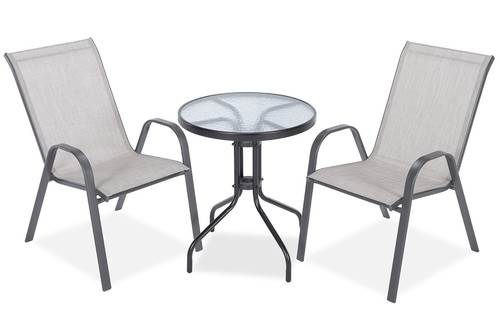 Elegant Outdoor Table with 2 Chairs, Duo 60 cm, grey