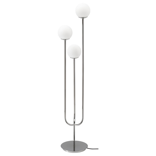 SIMRISHAMN Floor lamp, chrome-plated/opal white glass