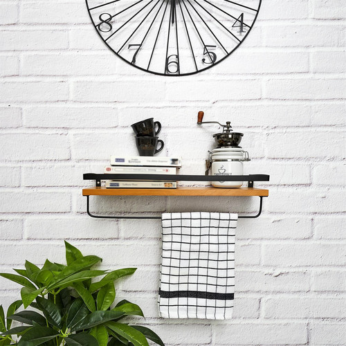 Kitchen Wall Shelf Indu, black/natural