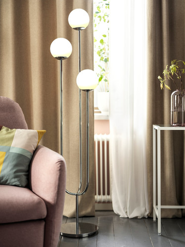 SIMRISHAMN Floor lamp, chrome-plated/opal white glass